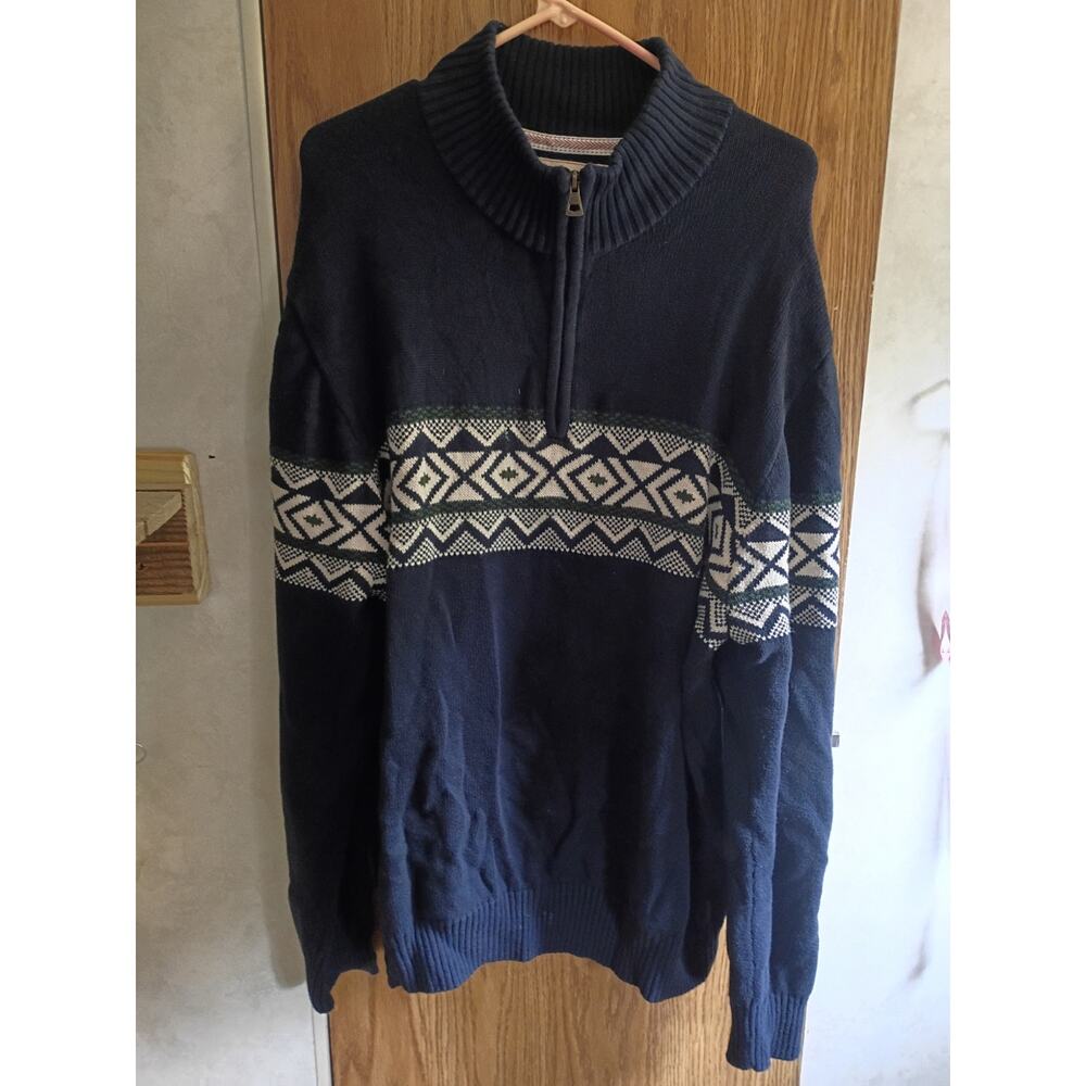 Navy Blue Fair Isle Quarter Zip Sweater XXL Après Ski Lodge Holiday Weatherproof